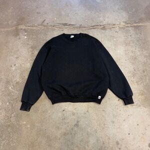 Russell Athletic Mens XL Black Crewneck Sweatshirt Fleece V-Notch Pullover
